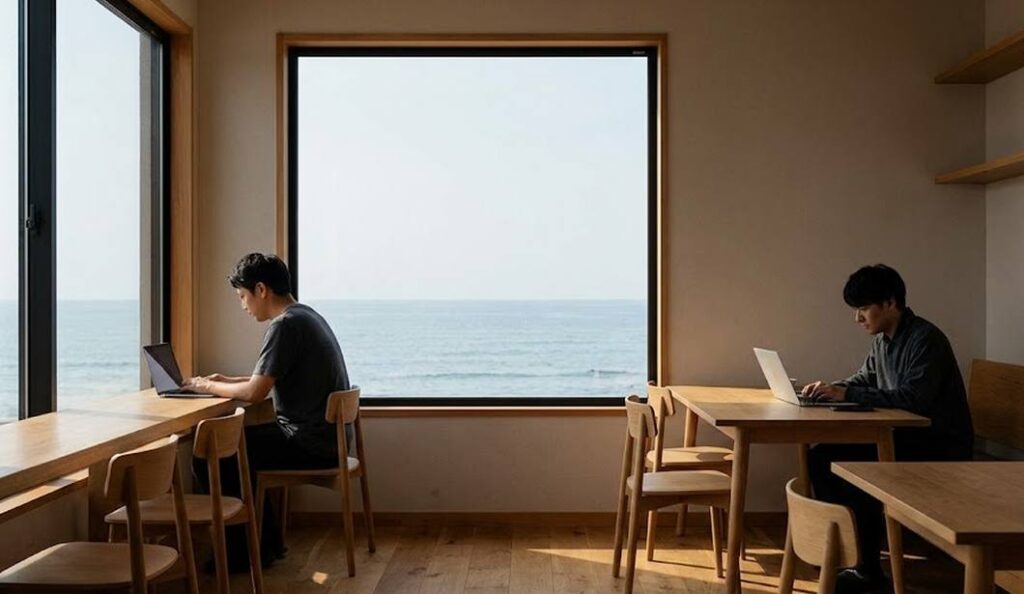 강릉 안목해변 오션뷰 노트북 카페의 아늑한 구석