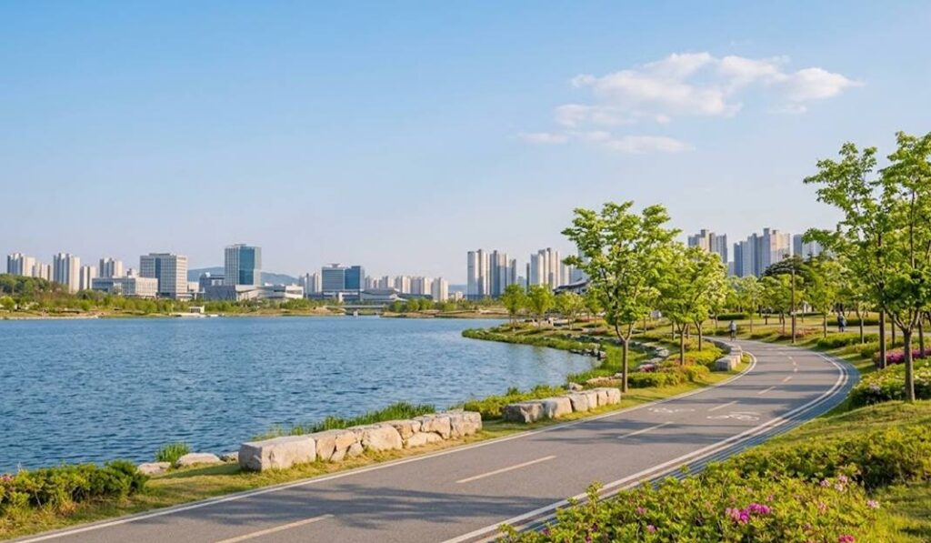 세종 호수공원 근처 자전거 산책로 풍경