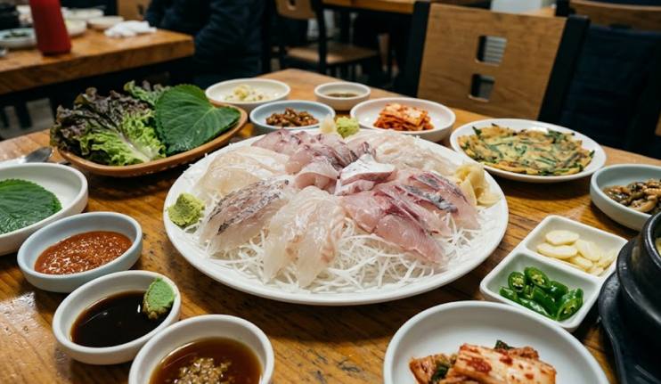 여수 낭만포차거리 바가지 없는 횟집에서 제공되는 신선한 모듬회 상차림